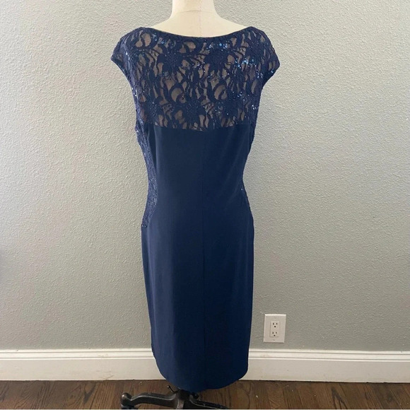 Lauren Ralph Lauren Sleeveless Gathered Knit Dress Size 14 Navy‎ - Picture 4 of 7